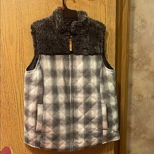 Simply Southern Gray and White Fleece Plaid Vest